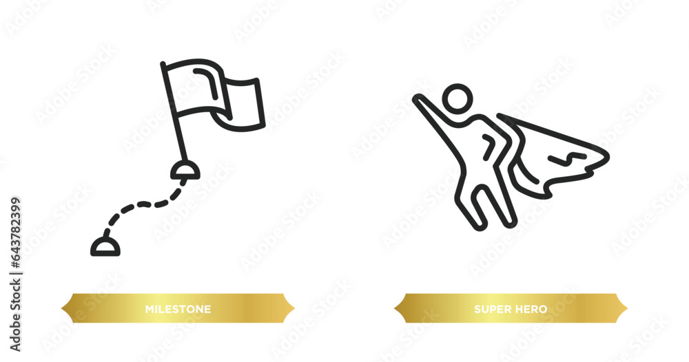 two editable outline icons from other concept. thin line icons such as milestone, super hero vector. two editable outline icons from other concept. thin line icons such as milestone, super hero vector.