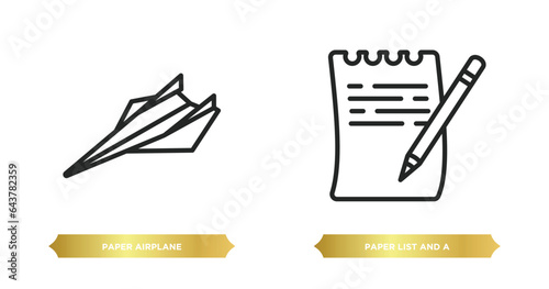 two editable outline icons from other concept. thin line icons such as paper airplane, paper list and a pencil vector.