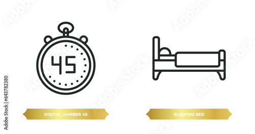 two editable outline icons from other concept. thin line icons such as digital number 45, sleeping bed vector.