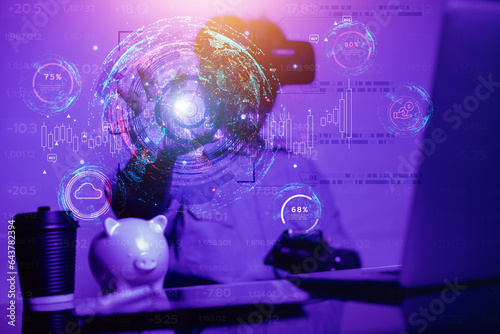Tableau sur toile Businessman presenting futuristic business world metaverse graphic