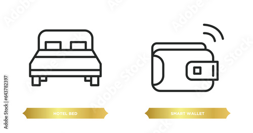 two editable outline icons from other concept. thin line icons such as hotel bed, smart wallet vector.