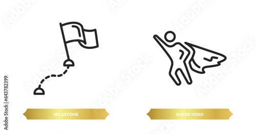 two editable outline icons from other concept. thin line icons such as milestone, super hero vector.
