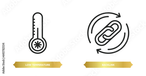 two editable outline icons from networking concept. thin line icons such as low temperature, backlink vector.