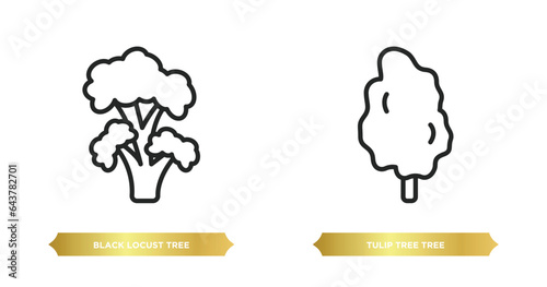 two editable outline icons from nature concept. thin line icons such as black locust tree, tulip tree tree vector.