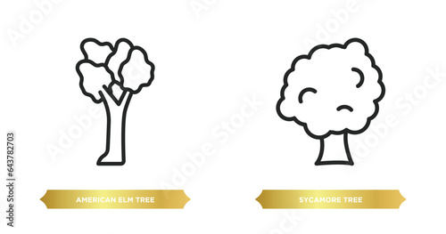 two editable outline icons from nature concept. thin line icons such as american elm tree, sycamore tree vector.