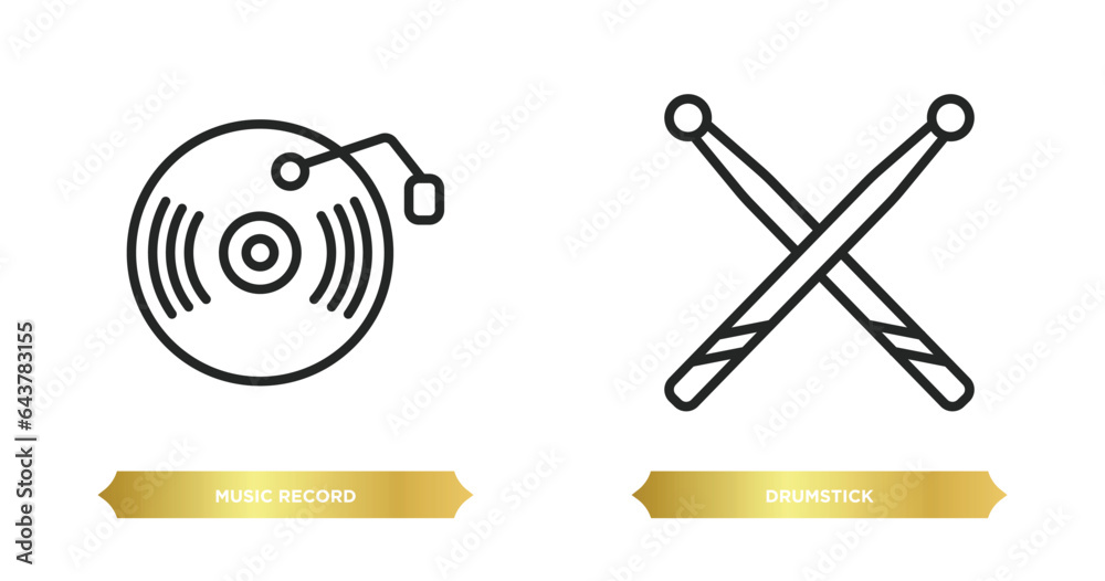 two editable outline icons from music and media concept. thin line icons such as music record, drumstick vector. two editable outline icons from music and media concept. thin line icons such as music record, drumstick vector.
