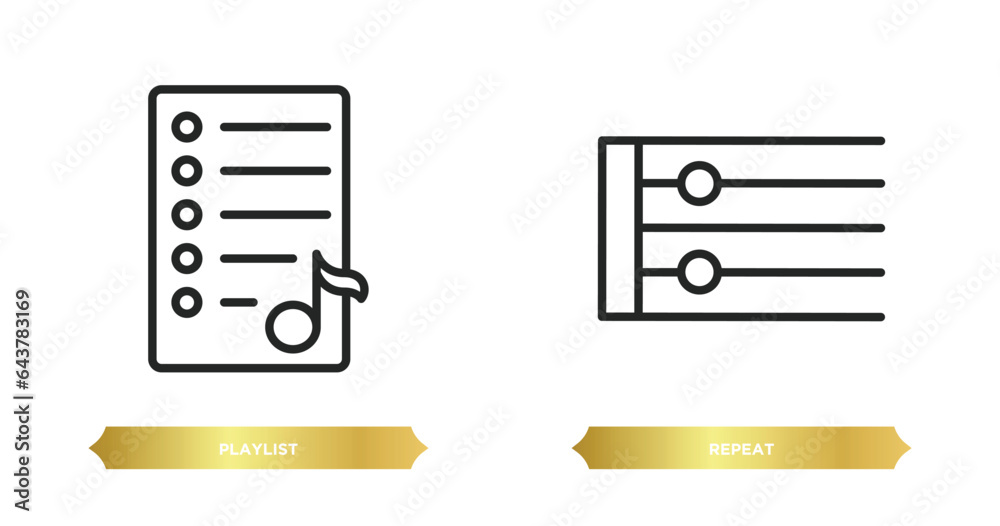 two editable outline icons from music and media concept. thin line icons such as playlist, repeat vector. two editable outline icons from music and media concept. thin line icons such as playlist, repeat vector.
