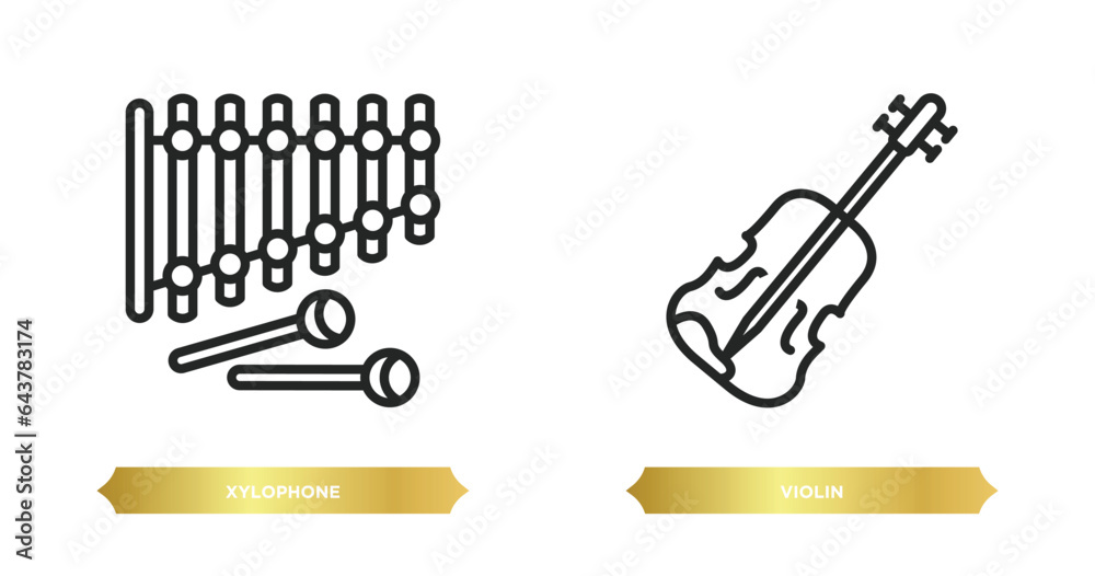 two editable outline icons from music concept. thin line icons such as xylophone, violin vector.