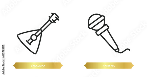 two editable outline icons from music and media concept. thin line icons such as balalaika, hand mic vector.