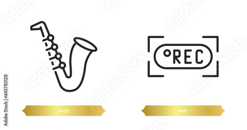 two editable outline icons from music and media concept. thin line icons such as jazz, rec vector.