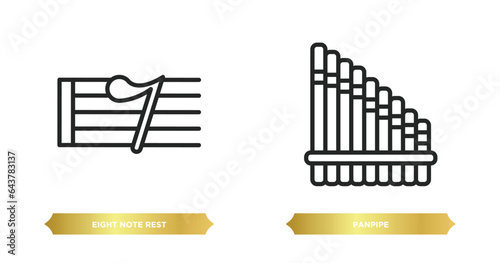 two editable outline icons from music and media concept. thin line icons such as eight note rest, panpipe vector.