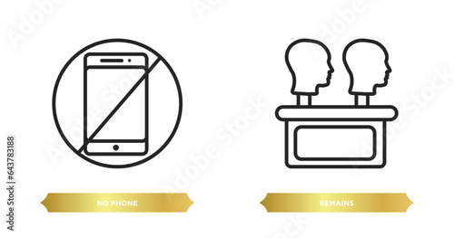 two editable outline icons from museum concept. thin line icons such as no phone, remains vector.