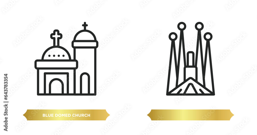 two editable outline icons from monuments concept. thin line icons such as blue domed church, vector.