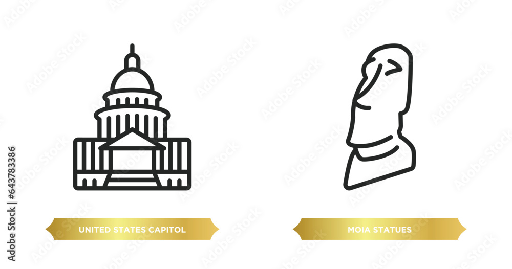 two editable outline icons from monuments concept. thin line icons such as united states capitol, moia statues vector. two editable outline icons from monuments concept. thin line icons such as united states capitol, moia statues vector.