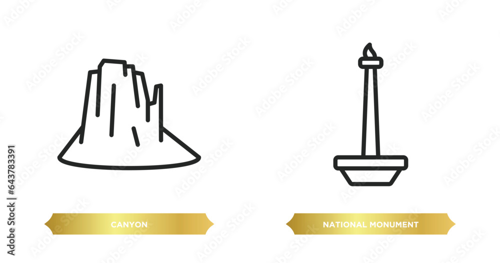 two editable outline icons from monuments concept. thin line icons such as canyon, national monument monas vector.
