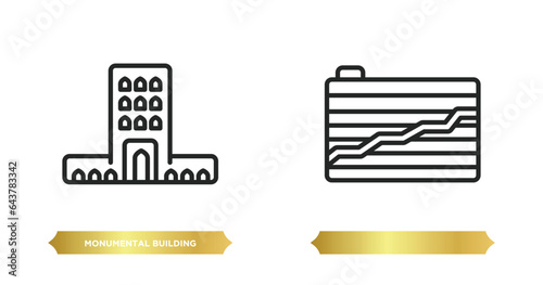 two editable outline icons from monuments concept. thin line icons such as monumental building, vector.