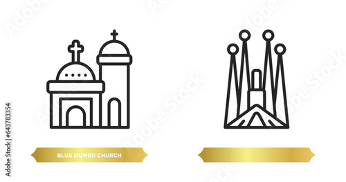 two editable outline icons from monuments concept. thin line icons such as blue domed church, vector.