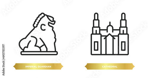 two editable outline icons from monuments concept. thin line icons such as imperial guardian lion, cathedral vector.