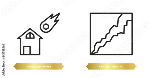 two editable outline icons from meteorology concept. thin line icons such as comet and house, cracked ground vector.