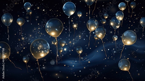  a bunch of balloons floating in the air with stars on them. generative ai
