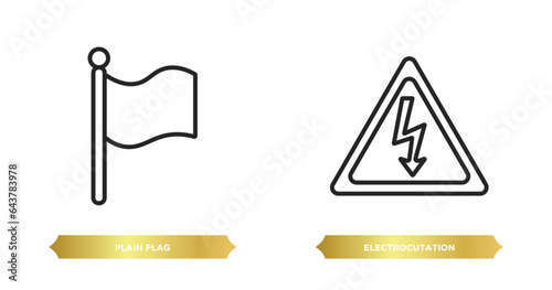 two editable outline icons from maps and flags concept. thin line icons such as plain flag, electrocutation danger vector. photo