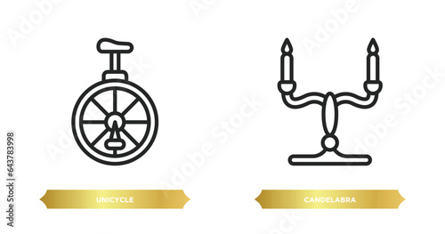 two editable outline icons from magic concept. thin line icons such as unicycle, candelabra vector.