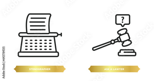 two editable outline icons from law and justice concept. thin line icons such as stenographer, ask a lawyer vector.