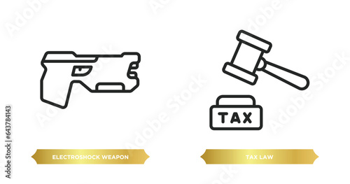 two editable outline icons from law and justice concept. thin line icons such as electroshock weapon, tax law vector.