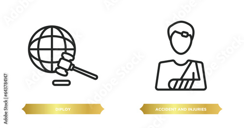two editable outline icons from law and justice concept. thin line icons such as diploy, accident and injuries vector.
