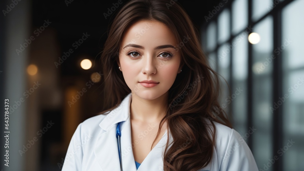 Photo of a female doctor wearing a lab coat, Generative AI Photo of a female doctor wearing a lab coat, Generative AI