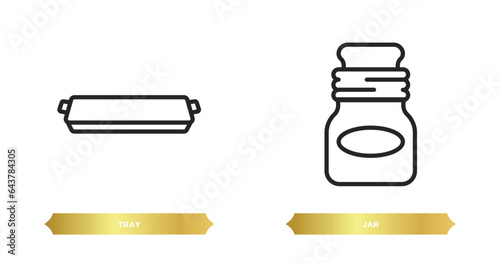 two editable outline icons from kitchen collection. concept. thin line icons such as tray, jar vector.