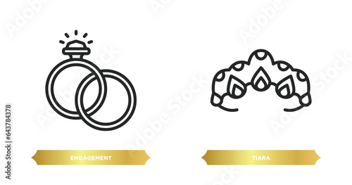 two editable outline icons from jewelry concept. thin line icons such as engagement, tiara vector.