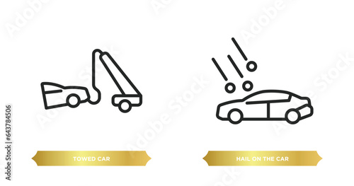 two editable outline icons from insurance concept. thin line icons such as towed car, hail on the car vector.