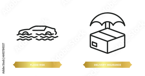 two editable outline icons from insurance concept. thin line icons such as flood risk, delivery insurance vector.