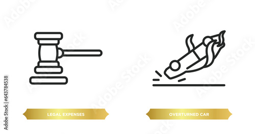 two editable outline icons from insurance concept. thin line icons such as legal expenses, overturned car vector.