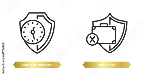 two editable outline icons from insurance concept. thin line icons such as long term protection, unemployed vector.