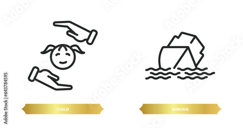 two editable outline icons from insurance concept. thin line icons such as child, sinking vector.