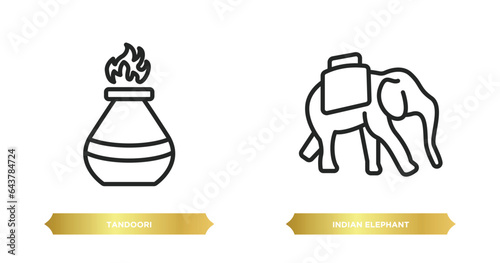 two editable outline icons from india concept. thin line icons such as tandoori, indian elephant vector.