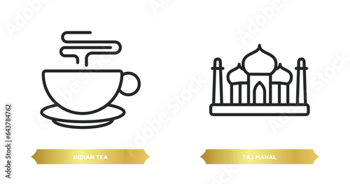 two editable outline icons from india concept. thin line icons such as indian tea, taj mahal vector.