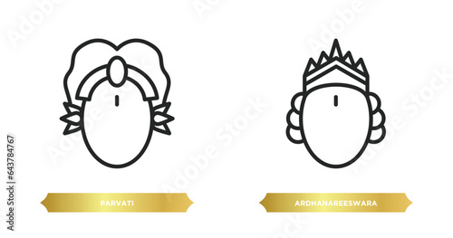 two editable outline icons from india concept. thin line icons such as parvati, ardhanareeswara vector.