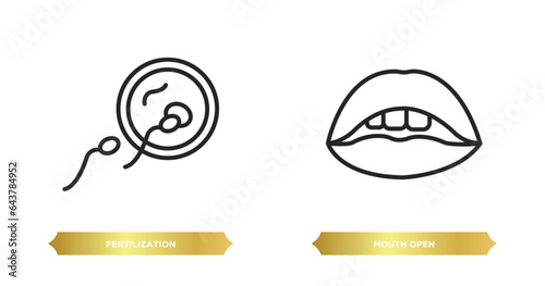 two editable outline icons from human body parts concept. thin line icons such as fertilization, mouth open vector.
