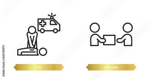 two editable outline icons from humans concept. thin line icons such as cpr, give over vector.