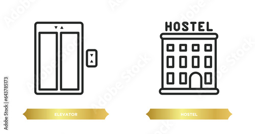 two editable outline icons from hotel and restaurant concept. thin line icons such as elevator, hostel vector.