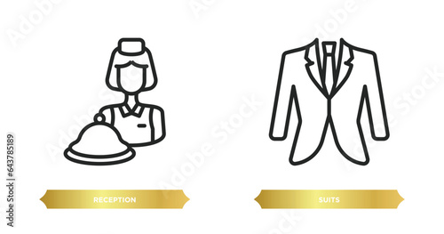 two editable outline icons from hotel and restaurant concept. thin line icons such as reception  suits vector.