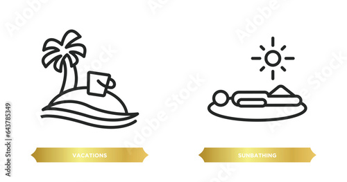 two editable outline icons from holidays concept. thin line icons such as vacations, sunbathing vector.