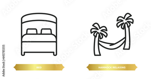 two editable outline icons from holidays concept. thin line icons such as bed, hammock relaxing vector.