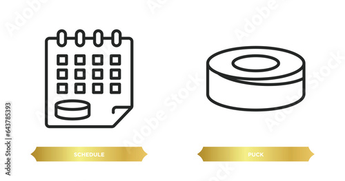 two editable outline icons from hockey concept. thin line icons such as schedule, puck vector.