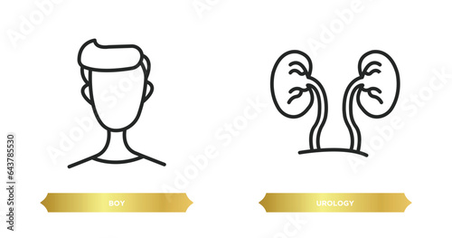 two editable outline icons from health and medical concept. thin line icons such as boy, urology vector.