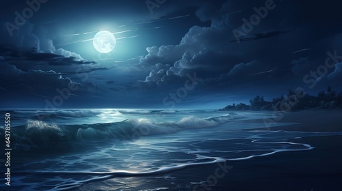  a painting of a full moon over the ocean at night. generative ai