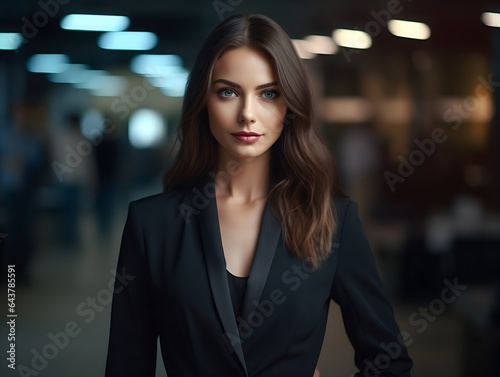 Professional businesswoman in a suit standing in an office